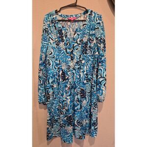 Lilly Pulitzer Chilly Lilly Seana Dress Blue Swirl Knee Length L